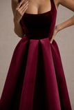 Francisca Berry Velvet Strappy Volume-Hem Midi Dress