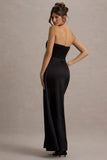 Edel Black Satin Strapless Maxi Dress With Drape