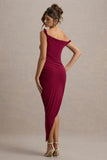 Angelique Burgundy Twisted Asymmetric Maxi Dress