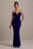 Pacifica Cobalt Velvet Plunge-Neck Strapless Maxi Dress