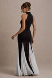 Litzy Black High-Neck Maxi Dress With White Chiffon Trim