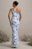 Lita Blue Floral Print Twisted Asymmetric Maternity Maxi Dress