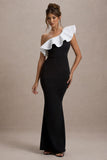 Berkley Black & White Ruffled One-Shoulder Maxi Dress