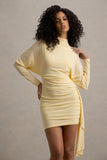 Emilia Lemon Long-Sleeve Mini Dress With Sash