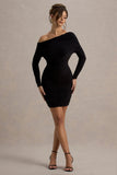 Zhara Black Ruched One-Shoulder Bodycon Mini Dress