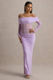 Belamour Lavender Semi-Sheer Bardot Gathered Maxi Dress