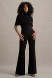 Isoline Black Twist Cape Flared-Leg Jumpsuit