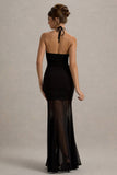 Sonya Black Halter-Neck Maxi Dress With Mesh Skirt