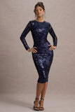 Ishana Navy Sequin Long-Sleeve Midi Dress