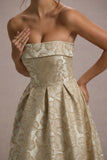 Zuma Gold Metallic Jacquard Strapless Midi Dress