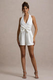 Darla White Plunge Neck Playsuit With Bow