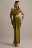 Beline Green One-Shoulder Cut-Out Maxi Dress With Drape