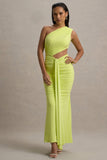 Beline Lime Green One-Shoulder Cut-Out Maxi Dress With Drape