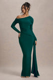 Valina Green Ruched Asymmetric Maxi Dress With Drape