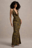 Allana Yellow Floral Print Cowl-Neck Open-Back Maxi Dress