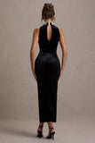 Audrine Black Velvet Embellished High-Neck Maxi Dress
