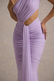 Beline Lavender One-Shoulder Cut-Out Maxi Dress With Drape