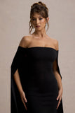 Genovia Black Bardot Cape Maxi Dress