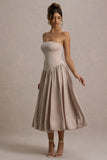 Keyton Champagne Satin Bandeau Midi Dress