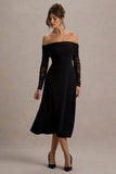 Missy Black Bardot Long-Sleeve Midi Dress