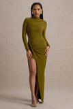 Victoria Green Long-Sleeve Maxi Dress With Wrap Skirt