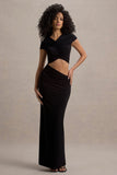 Pia Black Short-Sleeve Maxi Dress With Cut-Out