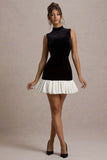 Baxter Black & White Velvet Mini Dress With Satin Ruffle Trim