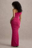 Alethea Hot Pink Asymmetric Bardot Maxi Dress