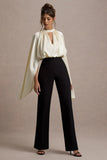 Amity Black & Cream Wide-Leg Jumpsuit With Satin Cape Sleeves