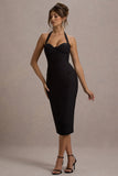 Supermodel Black Halter-Neck Corset Midi Dress