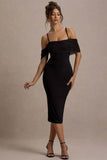 Bethan Black Bodycon Strappy Mesh Bardot Midi Dress