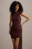 Nocturnal Brown Ruched Mini Dress With Sash