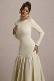 Perpetua Cream Drop-Waist Midi Dress With Volume Skirt