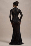 Delevingne Black Lace Sheer Long-Sleeve Maxi Dress