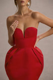 Zuki Red Satin Sweetheart Mini Dress With Tulip Skirt