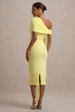 Vallea Lemon One-Shoulder Draped Midi Dress