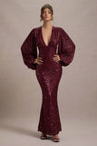Kaelin Berry Sequin Plunge-Neck Maxi Dress