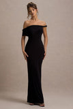 Alonza Black Twisted Bardot Maxi Dress