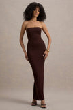 Angelie Brown Bandeau Bodycon Maxi Dress