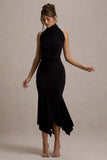 Prianyka Black High-Neck Draped Midi Dress