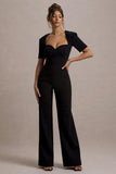 Simone Black Sweetheart Short-Sleeve Wide-Leg Jumpsuit