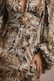 Casarile Snake Print V-Neck Balloon Sleeve Maxi Dress