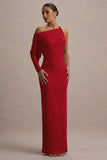 Floria Red Draped One-Sleeve Maxi Dress