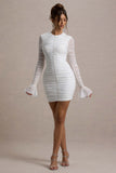 Romilly White Ruched Long-Sleeve Bodycon Mini Dress
