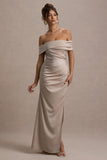 Martine Champagne Satin Bardot Wrap Maxi Dress
