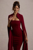 Linden Berry Bodycon Cape-Sleeve Midi Dress