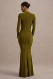 Reid Green Long-Sleeve Gathered Maxi Dress