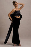 Alize Black Velvet Split Maxi Skirt