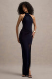 Sable Navy Halter-Neck Twist Maxi Dress