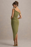 Angelique Olive Green Twisted Asymmetric Maxi Dress